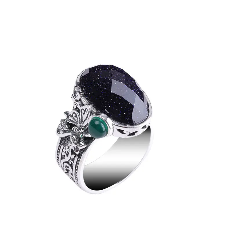 

Retro Elegant Gemstone Rings For Women Real 925 Sterling Silver Jewelry Agate Adjustable Ring Anniversary Gift Adjustable Ring