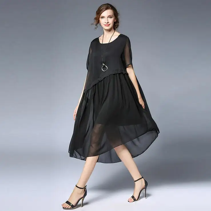 Офисное свободное шифоновое платье большого размера для женщин лето 2019