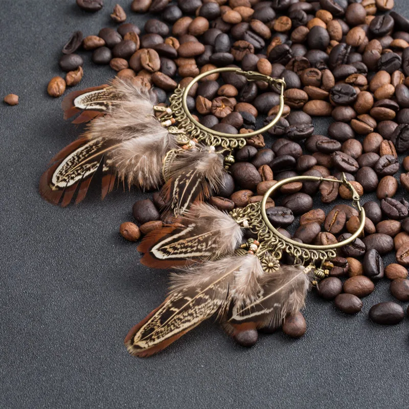 Винтаж Перо Серьги для Для женщин букле d'oreille Femme модные длинные Серьги Brinco ювелирные Pendientes Bijoux