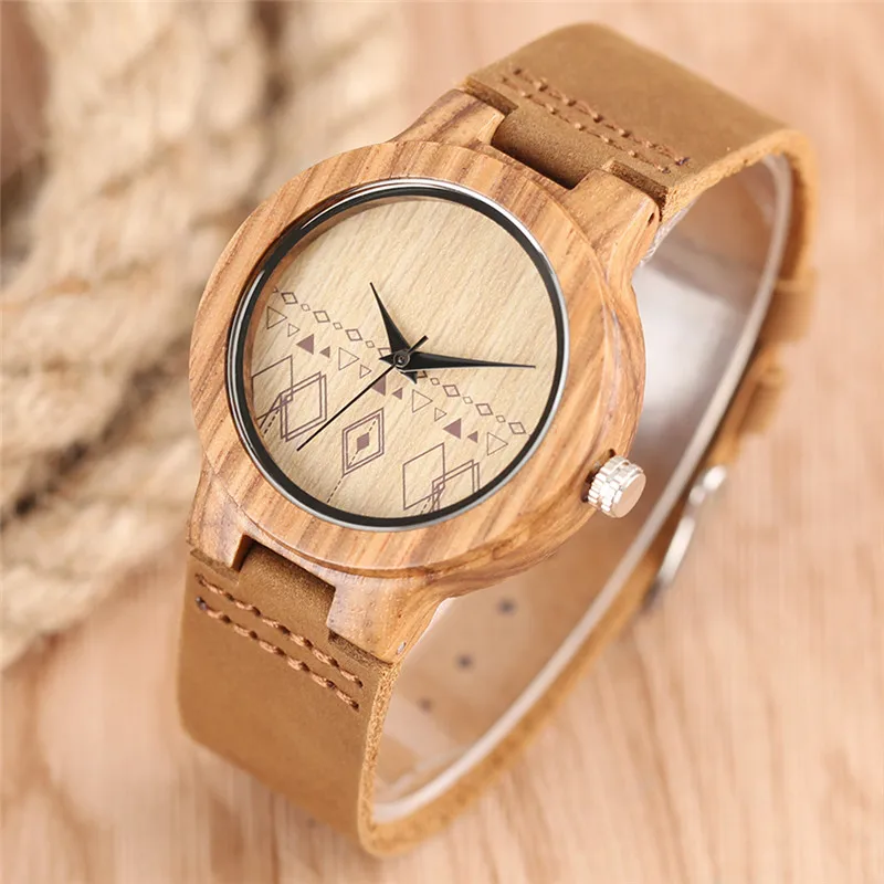 Творческий ромбовидные деревянные часы ручной работы из бамбука Женские
