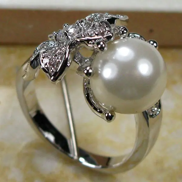 Кольцо из серебра 925 пробы с белым жемчугом размер #5 6 7 8 9 10 11 12 TR130|ring scope|ring mickeyring stem