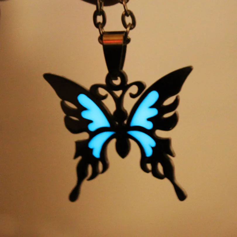 

Glowing Necklace butterfly Necklace stainless steel GLOW in the DARK night Fluorescent children gifts women girl