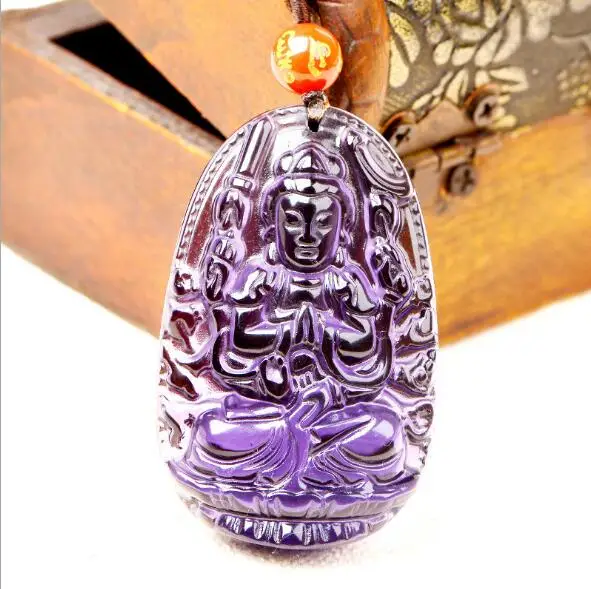 Высокое качество натуральный фиолетовый кристалл резной Будда счастливый