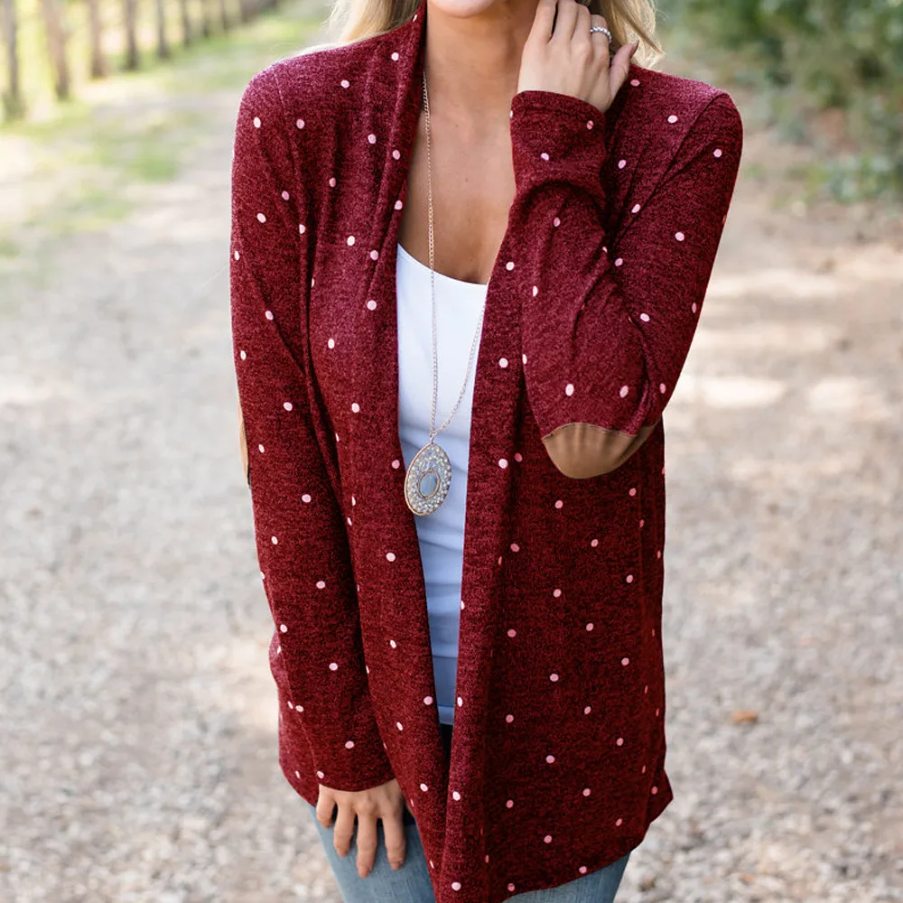 Colorful Dots Print cardigans Loose sweater Casual Long Sleeve Jumper Top Sweater Mujer 2018 Women Patchwork long Coat |