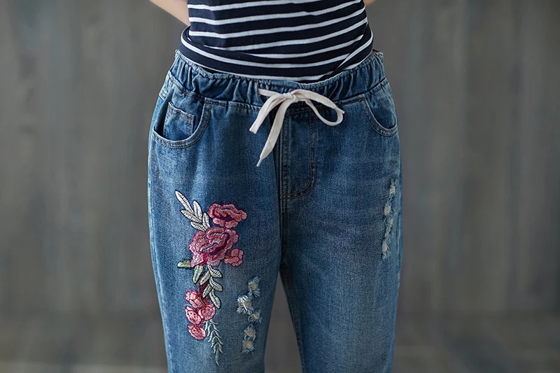 Повседневные хиппи бохо ковбойские свободные с цветочной вышивкой мешковатые