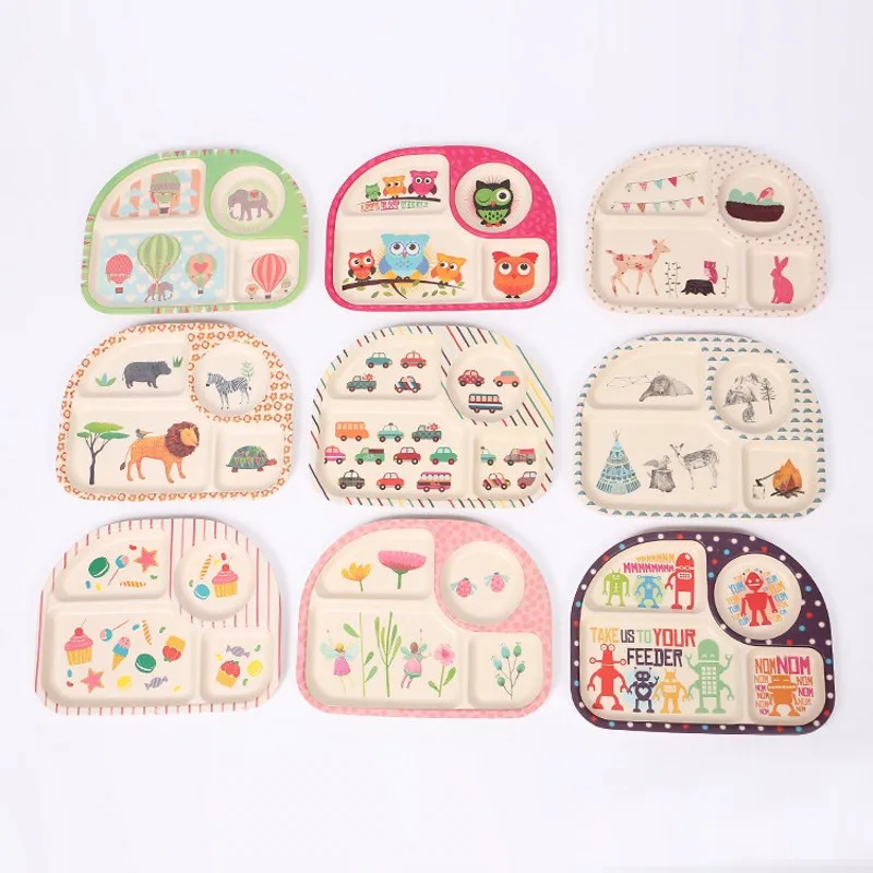 Новая Милая тарелка для ужина из бамбукового волокна с рисунком маленьких детей