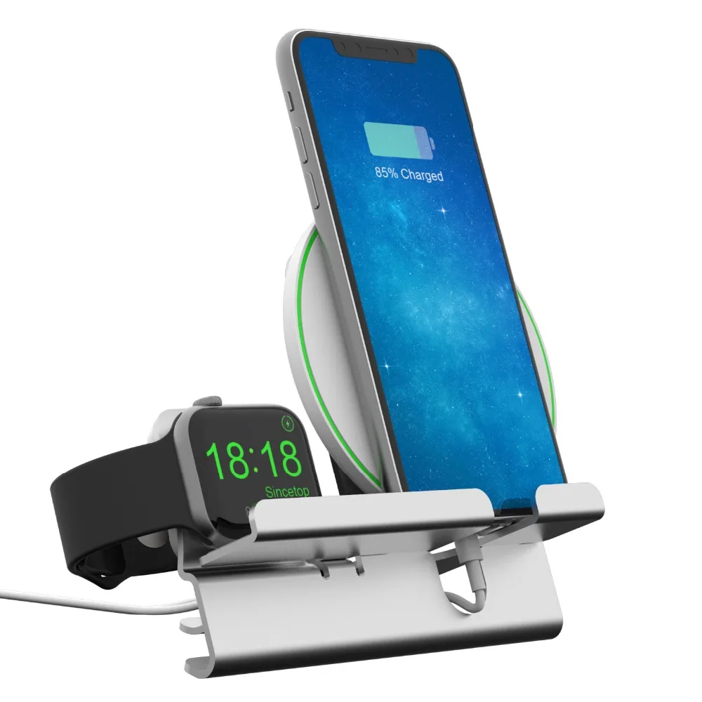 Беспроводное зарядное устройство Qi 2 в 1 для Apple watch 3 4 iPhone XS Max XR X 8 Plus Samsung S9 Note 9
