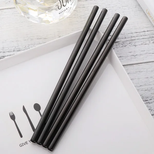 Black Straight 4 шт./лот Нержавеющая сталь соломинки многоразовый металлический соломы изогнуты фильтр из нержавеющей стали напиток Yerba Коврики Барные аксессуары - Цвет: Black Straight