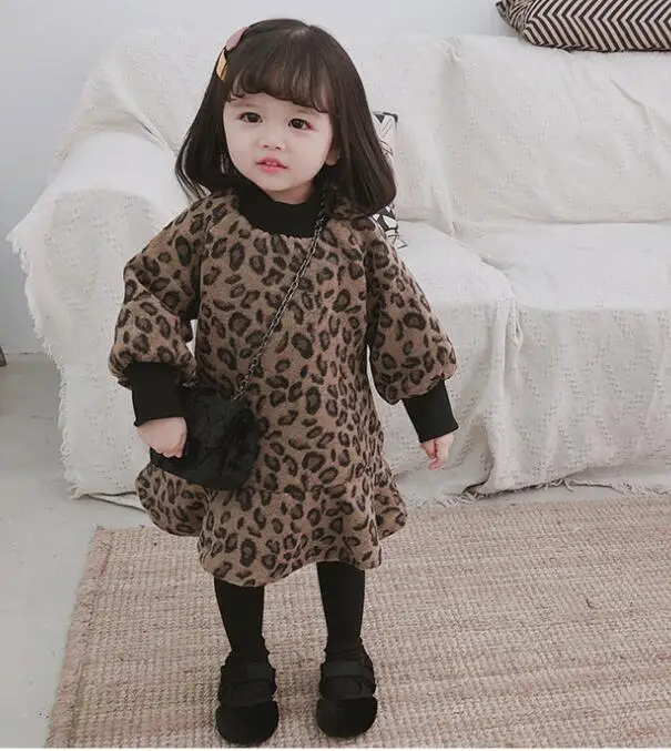 2018 осенне-зимнее платье с леопардовым принтом в Корейском стиле для девочек