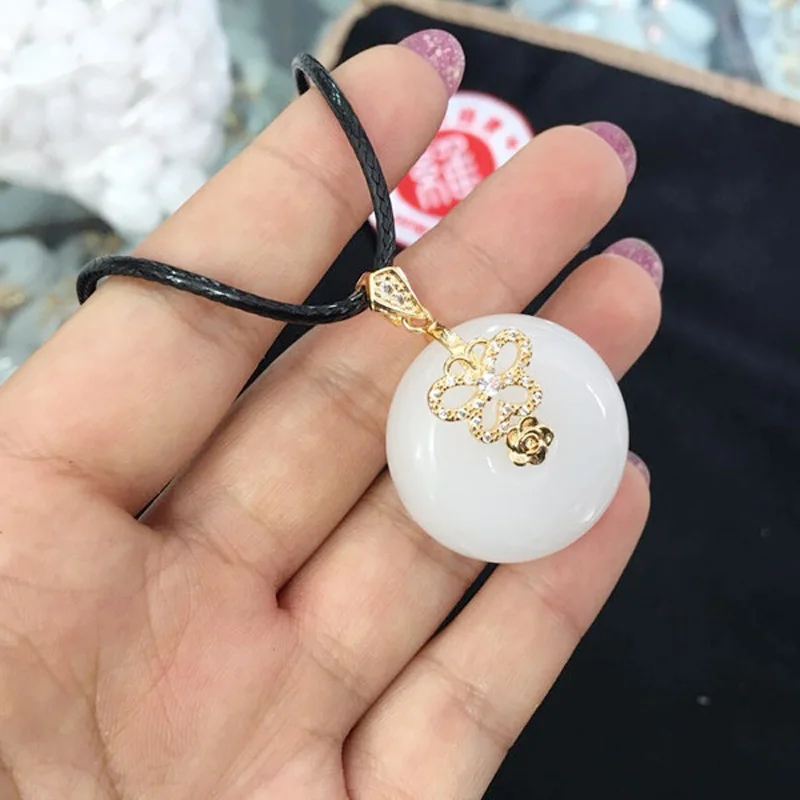 : Кулон Из Натурального золота и нефрита с безопасной застежкой для