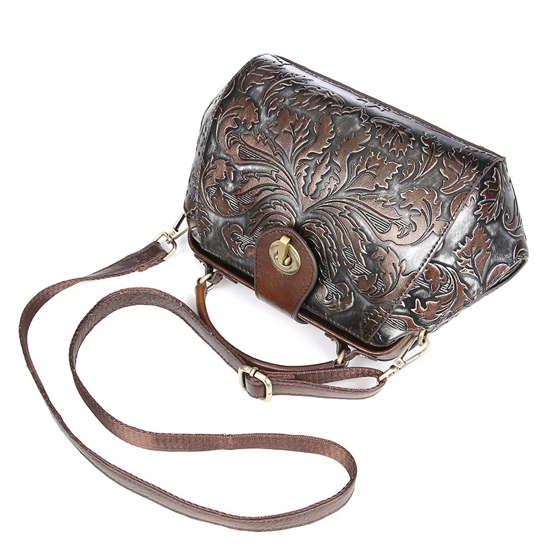 EUMOAN новая кожаная сумка на плечо ручная работа тисненая кисть цвет простая