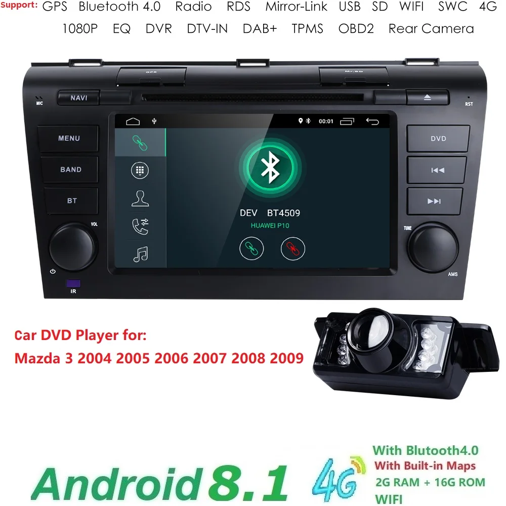 Hizpo 7 дюймов Android 8 1 автомобиль радио для 2009 2008 2097 2006 MAZDA 3 gps Navi Wi Fi 4G Мультимедийный