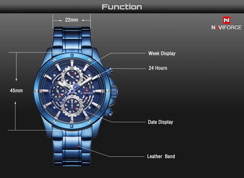 NAVIFORCE Luxury Brand Men Sports Watches Men's Quartz Date Hours Clock Male Full Steel Military Wrist Watch Relogio Masculino