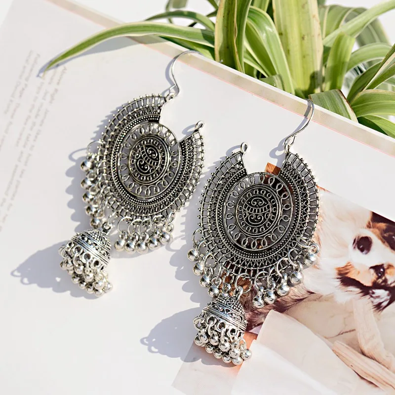 OIQUEI 2020 индийские женские серьги Jhumka богемные этнические золотые металлические