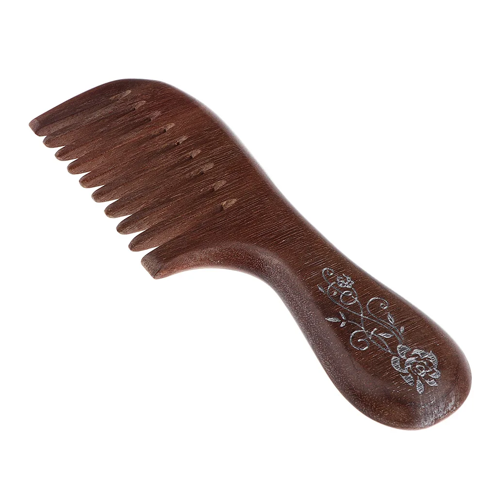 Wide Tooth Detangling Comb No-static Natural Wooden Comb for Curly Wavy Straight Dry Wet Thick or Fine Hair