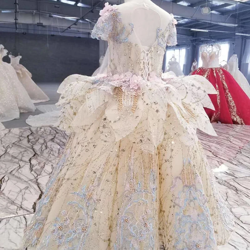 HTL0547 luxury communion dress golden bead ball gown for kids flower girls pageant dresses vestidos primera comunion ni as 2020 | Свадьбы и