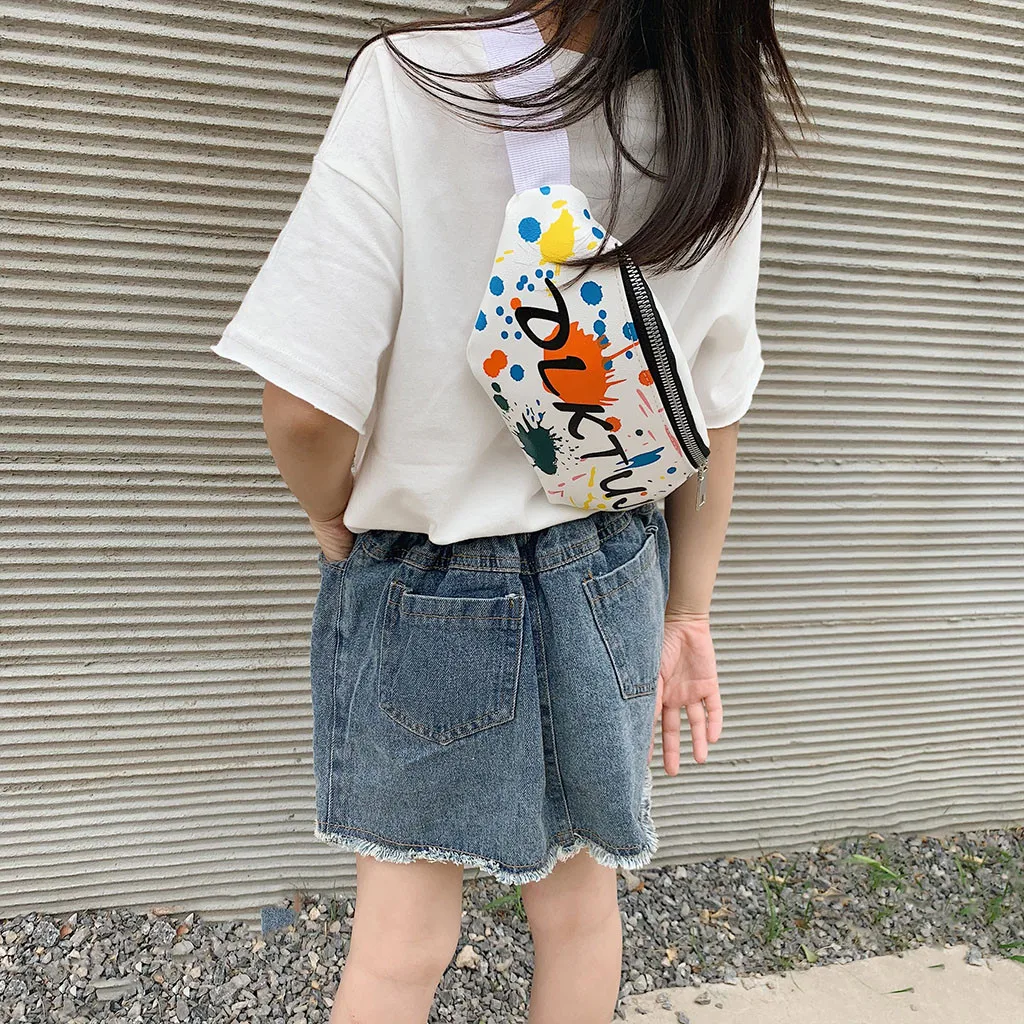 Children Waist Packs Bags Small Canvas Chest Bag Kid Boy Girl Graffiti Purse Belt Waist Bag Shoulder Messenger Crossbody Bags