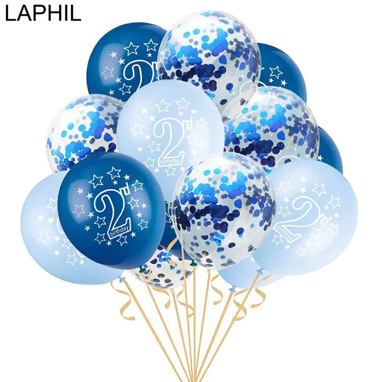 LAPHIL, 15 шт., на 2-й день рождения, голубые, розовые конфетти, воздушные шары для мальчиков и девочек, с надписью «I AM TWO Happy», 2 года, на день рождения, украшения для детской вечеринки