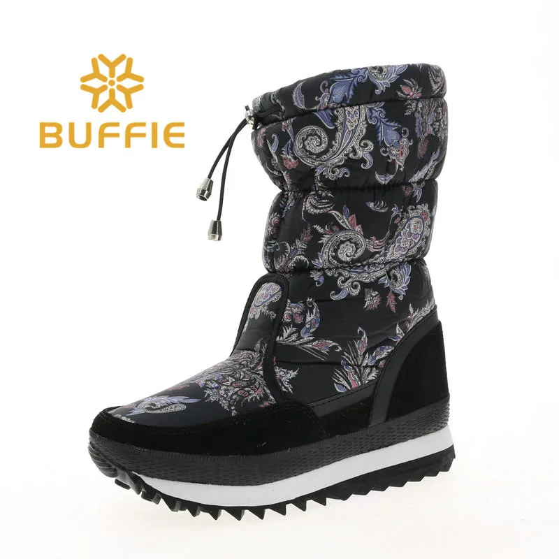 Женские зимние сапоги с цветочным принтом средней высоты большие размеры