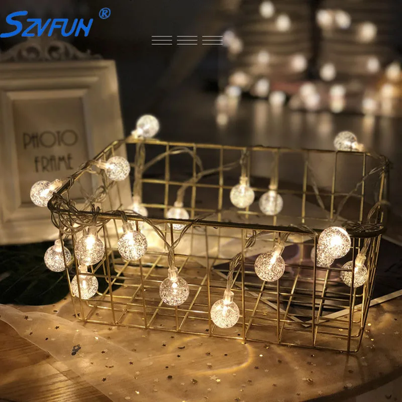 Рождественские светодиодные шаровые гирлянды хрустальные батареи световые шары