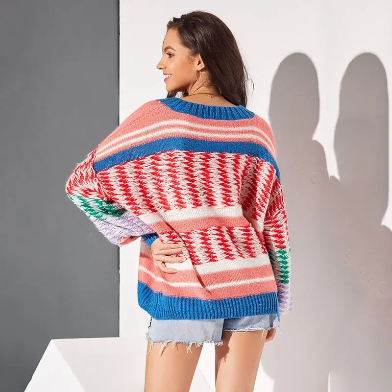 Красный Boho Повседневный милый простой Плюс Размер Свободный женский свитер