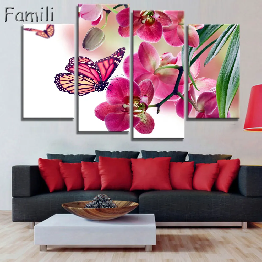 4 шт. настенные картины Орхидея|picture for living room|wall picturespurple orchids |