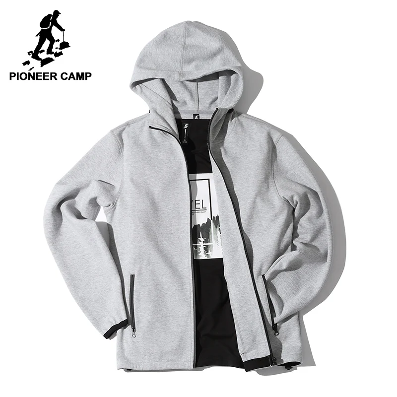 Мужская куртка Pioneer Camp однотонная серая Повседневная с капюшоном на весну и осень