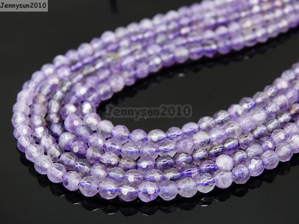 

Natural Ame-thyst Gems Stones 4mm Faceted Round Spacer Loose Beads 15'' Strand for Jewelry Making Crafts 5 Strands/Pack