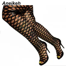 Aneikeh Hot Branded Women Fashion Sandals Boots Open Toe Stiletto High Heels Shoes Sandals Night Club Party Dress Shoes Black