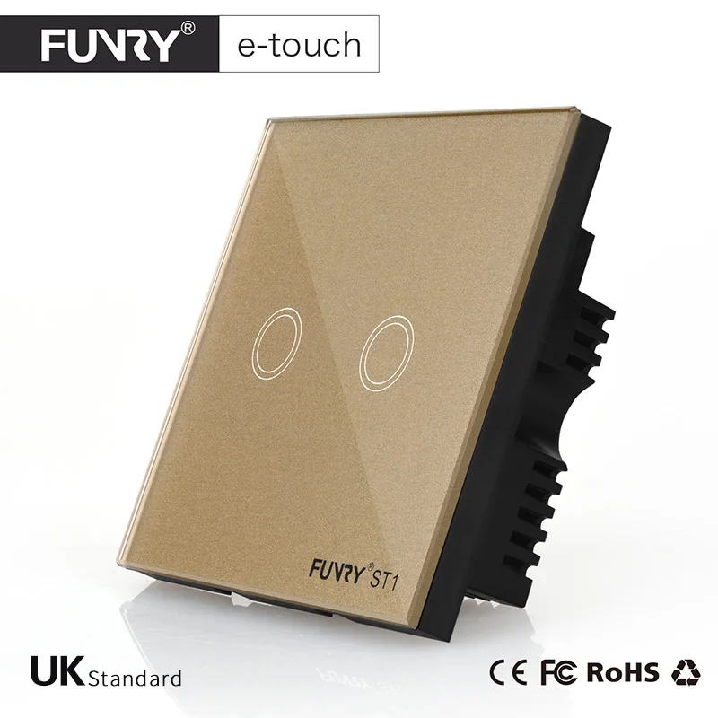 FUNRY ST1-UK Remote Control 2 Gang 1 Way 3 Color Touch Switch Wall with Glass Panel for Home Automation Free Shipping | Безопасность и