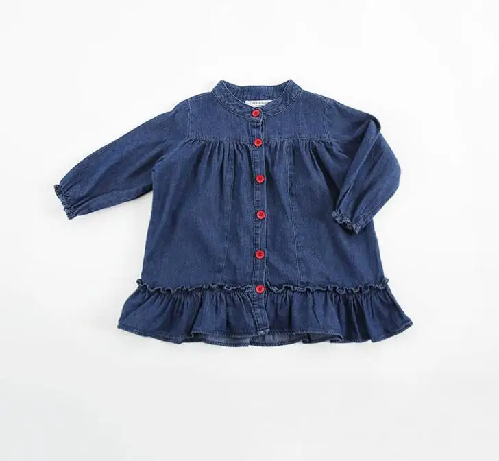 От 1 до 7 лет оптовая продажа 2017 новые девушки джинсовые оборками платье с длинным