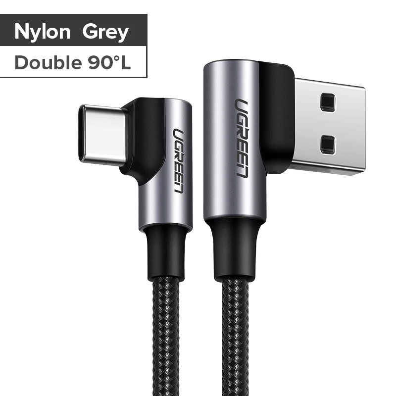 Бежевый Ugreen нейлоновый USB C кабель 90 градусов Быстрое Зарядное устройство usb type C кабель для Xiaomi Mi 8 samsung Galaxy S9 Plus мобильный телефон USB-C шнур - Цвет: Бежевый