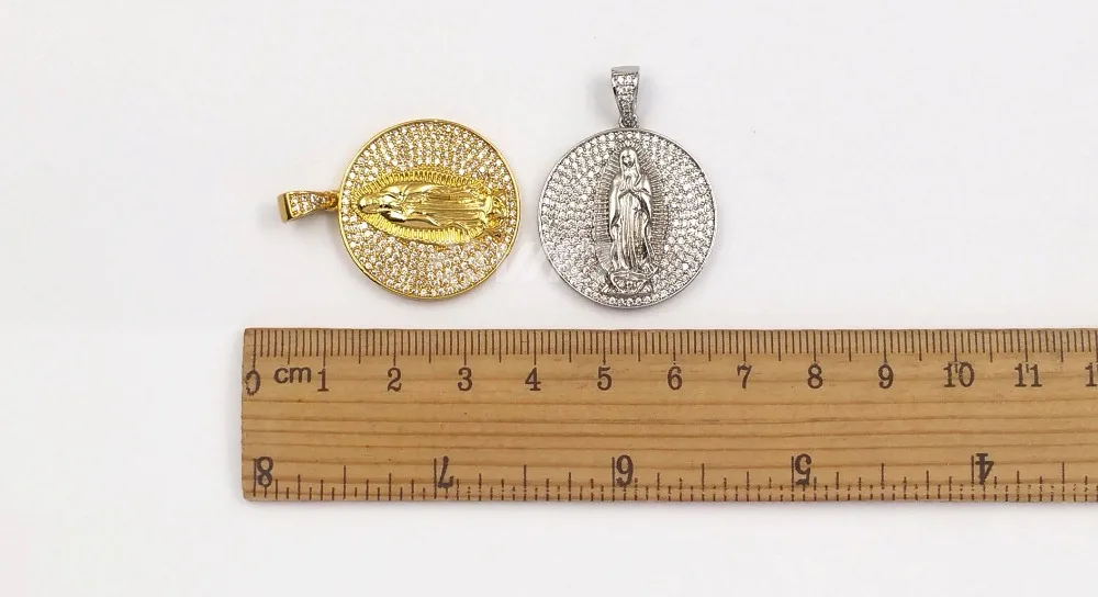 WT-MP106 золотой и серебряный цвет Vermeil Virgin Mary медальон-подвеска круглой формы CZ проложить изящная Подвеска для женщин ожерелье