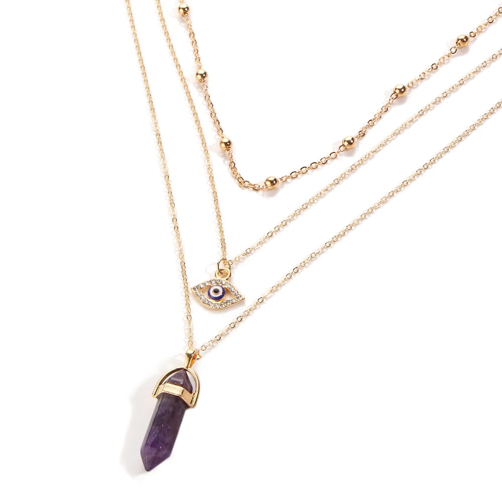 Ай Vintage Opal камень Чокеры Цепочки и ожерелья Модные многослойный кристалл кулон