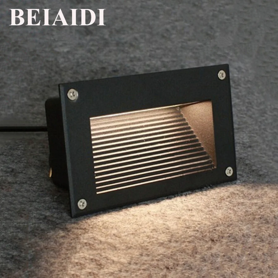 BEIAIDI 4pc 3W 5W Waterproof LED Step Stair Light Footlights Embedded Staircase Corner Lamp IP65 Outdoor Stairway Lamp AC85-265V