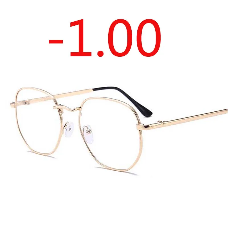 Gold Myopia-100 Оправа для очков из сплава, женские негабаритные очки для близорукости, женские винтажные очки для близорукости-1,0-1,5-2,0-2,5-3,0-3,5-4,0 - Цвет оправы: Gold Myopia-100