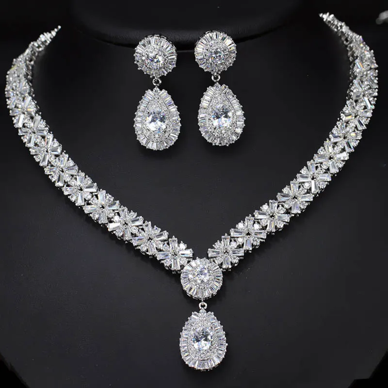 Комплект из колье и серёг с синим белым кристаллом|necklace and earrings|jewelry setsdrop jewelry sets |