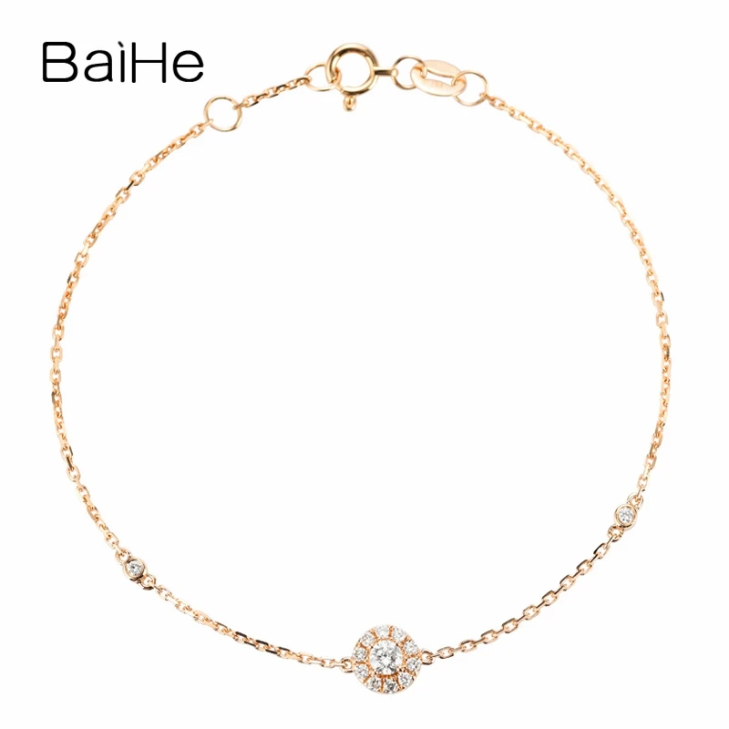 

BAIHE Solid 18K Rose Gold 0.11ct H/SI Natural Diamond Bracelet Women Wedding Trendy Fine Jewelry Making браслет браслеты