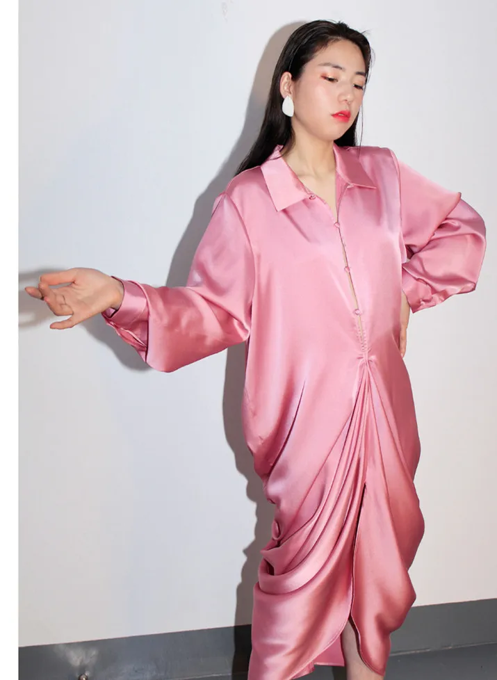 WHITNEY WANG Весенняя мода уличная дизайнерская стильная рубашка с рюшами платье женские вечерние платья