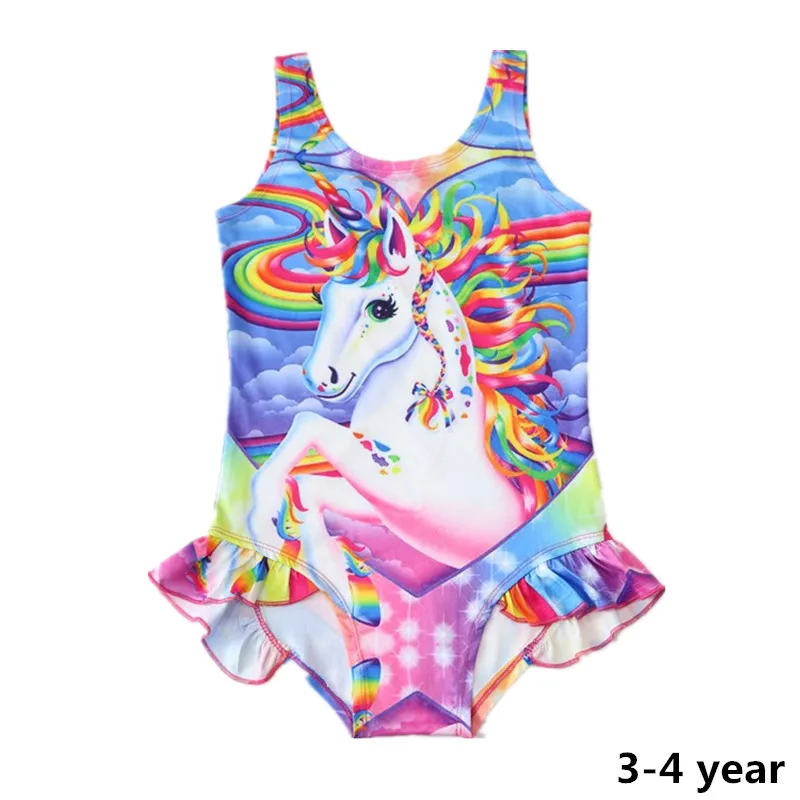 D0843 blue 3-4 year Летнее бикини с единорогом для девочек; Цельный купальник с единорогом для маленьких девочек; детский купальник с радужной лошадкой; От 2 до 7 лет; D0843 - Цвет: D0843 blue 3-4 year