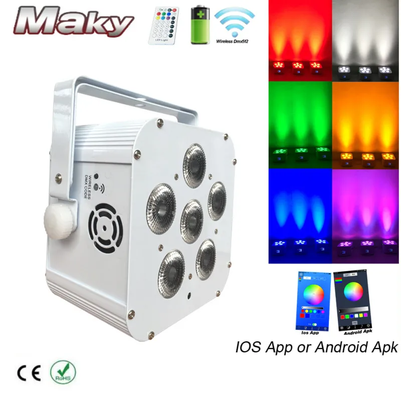 8XLOT with fly case single color 20hours 6 pcs * 18w rgbwa uv 6in1 Wireless dmx uplight Battery Powered led stage wash lights | Лампы и