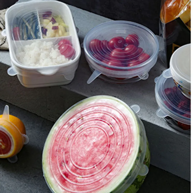 Разноцветные силиконовые крышки для хранения свежести продуктов герметичные