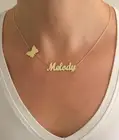 Именные ожерелья для женщин, именная табличка, ювелирные изделия, длинное ожерелье из нержавеющей стали, Бабочка, крест, сердце, корона, кулон