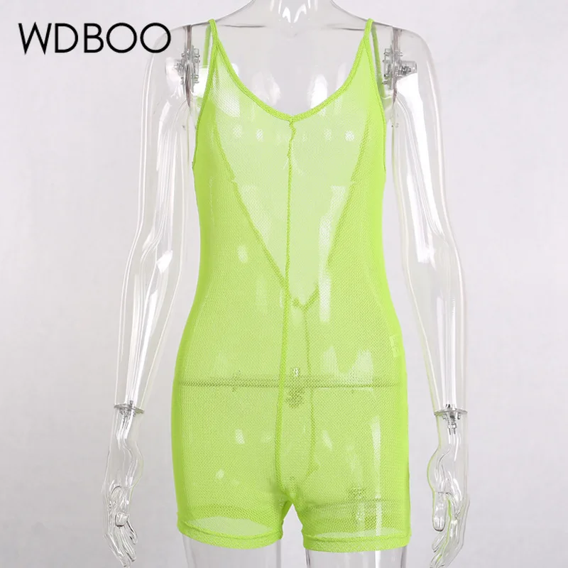 Женский сетчатый комбинезон WDBOO светло зеленый пляжный без рукавов с V образным