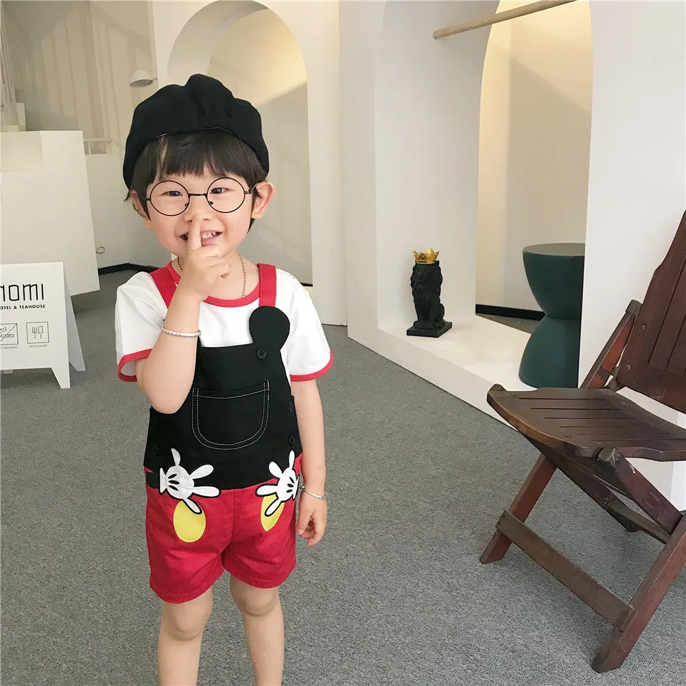 Для маленьких детей Общая Мода мальчиков брюки Микки для девочек хлопковые комбинезоны прекрасный летняя одежда милая одежда для детей
