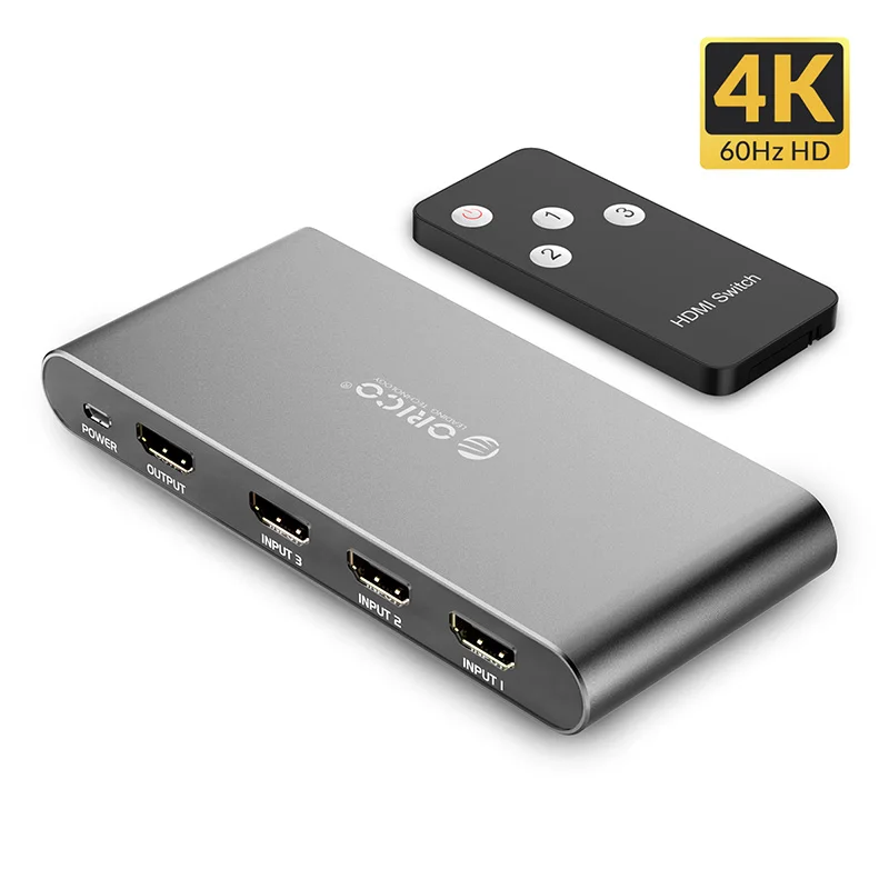 Серый ORICO 3 вход 1 3 порта KVM переключатели выход 4 к 60 Гц HDMI 2,0 коммутатор 3 порта для ПК ноутбука xbox 360 PS3 PS4 ТВ DVD - Цвет: Серый