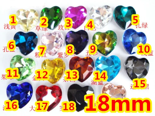 

AAA+17Colors 90pcs/Lot 18mm Heart Crystal Pointed Back Glass Fancy Stone beads For Jewelry Making,Garment