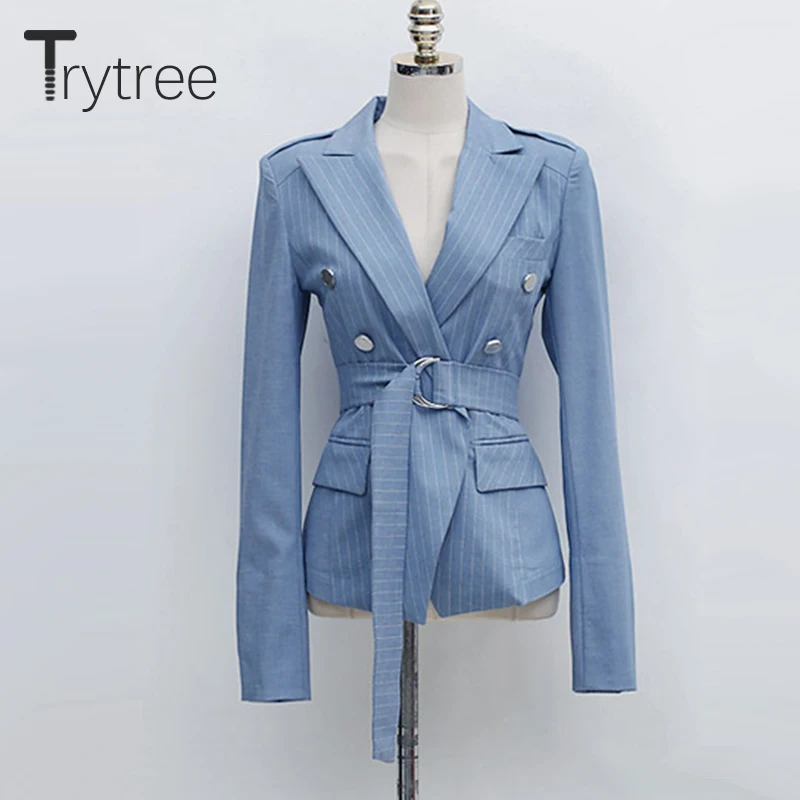 Комплект из двух предметов Trytree Женский повседневный жакет в полоску с синим