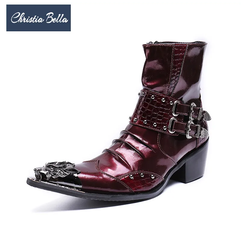 Christia Bella/новые модные туфли из натуральной кожи Мужские ботинки с заклепками