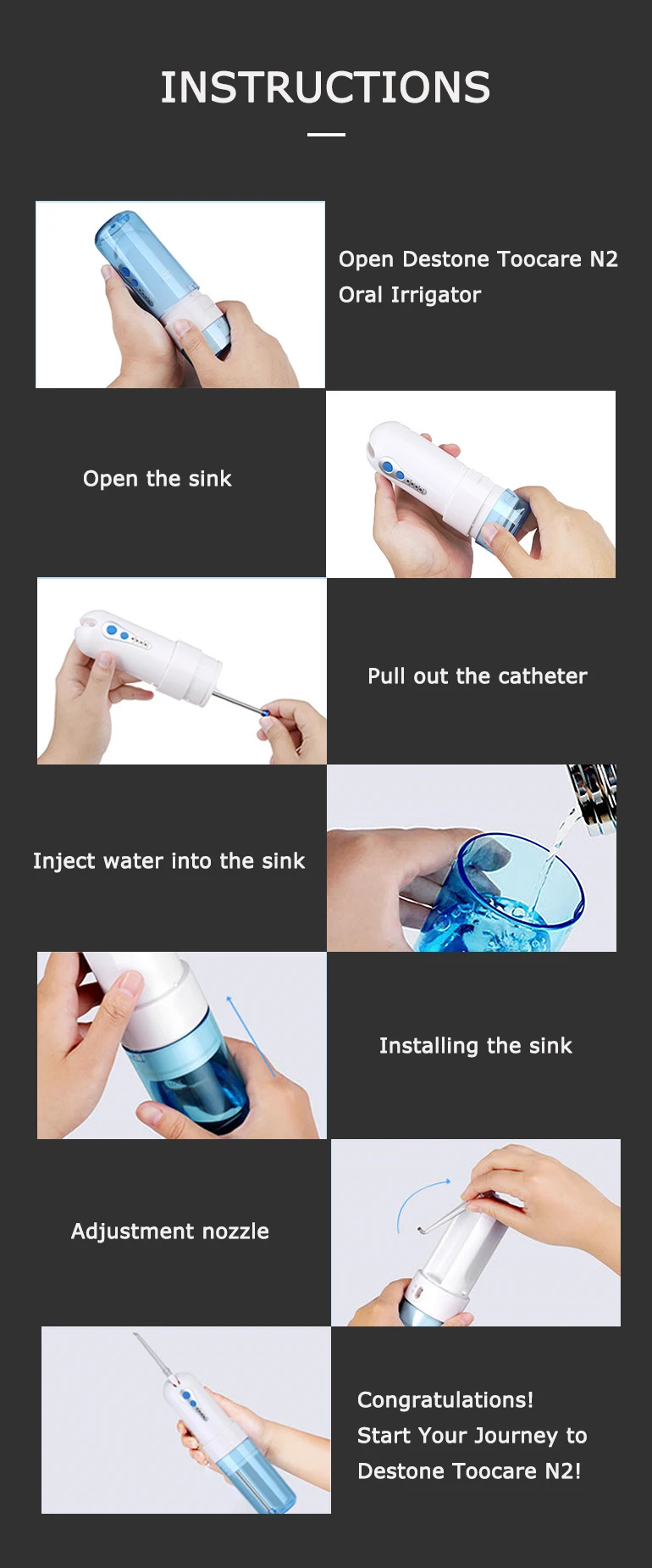 Destone toocare T2 Ирригатор для полости рта Irrigador Стоматологический Ирригатор Уход за полостью рта струйный ирригатор воды Палочки для чистки зубов Портативный